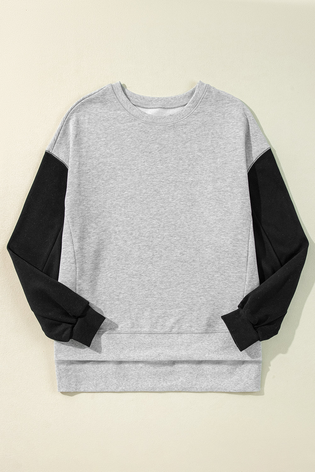 Gray Two Tone Patchwork Drop Shoulder Pullover Sweatshirt