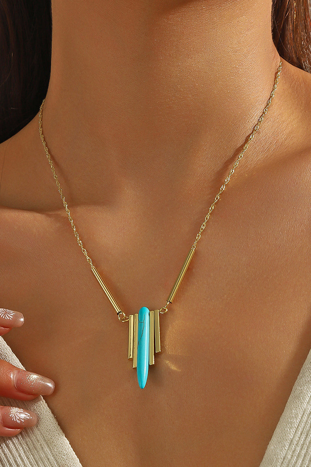 Gold Turquoise Metal Bars Chain Necklace