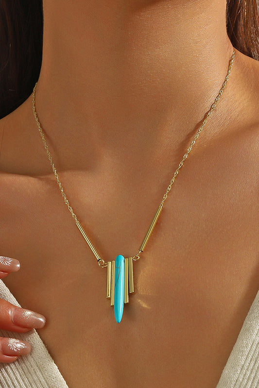 Gold Turquoise Metal Bars Chain Necklace