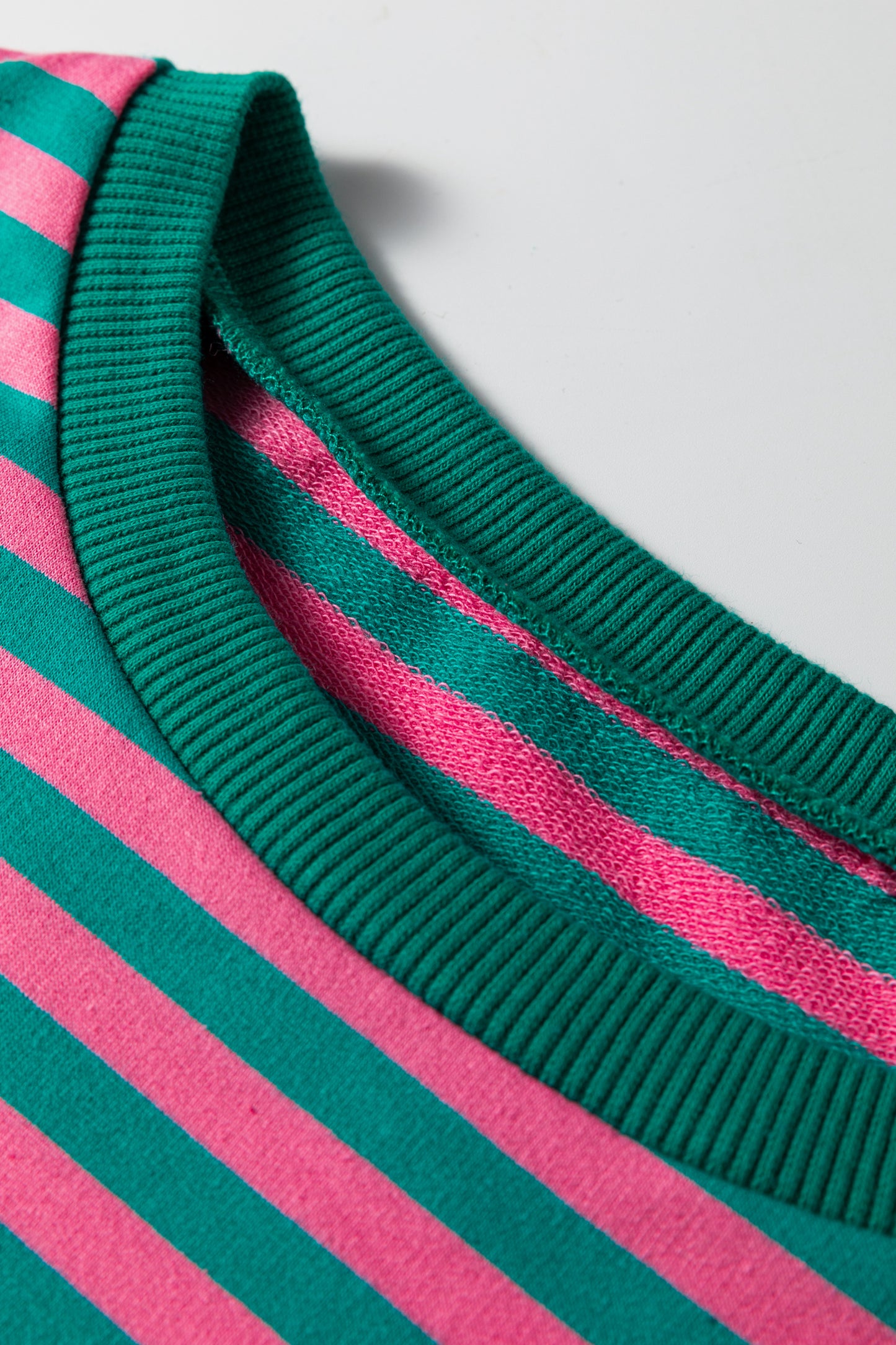 Sachet Pink Striped Print Drop Shoulder Lace Trim Bracelet Sleeve Loose Top