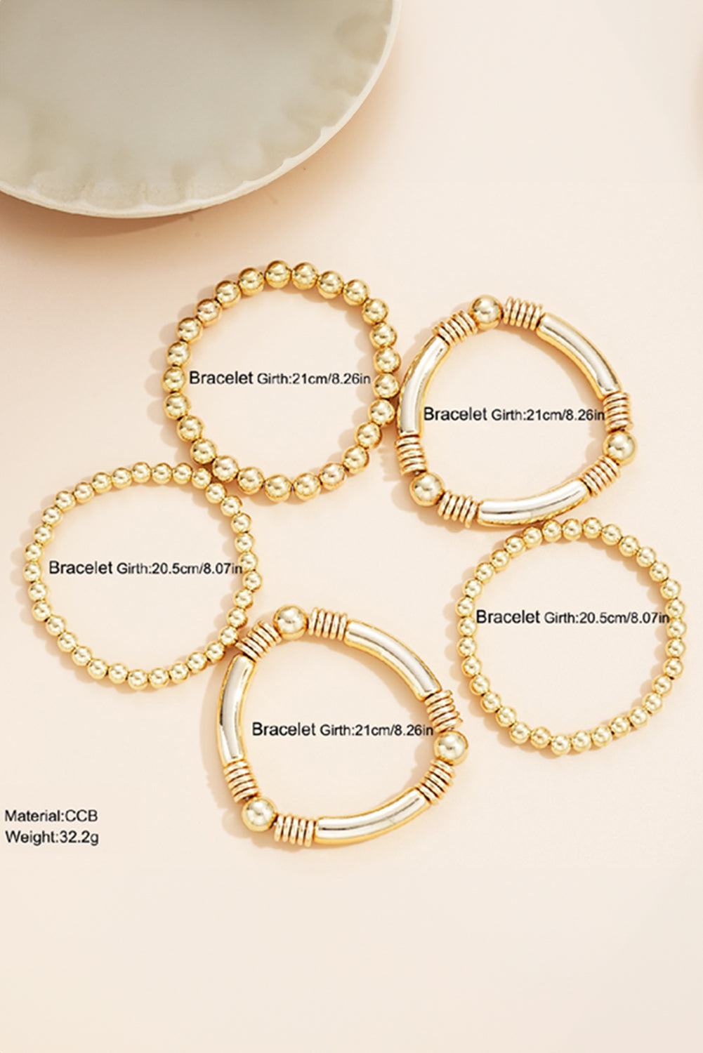 Gold Layered Plated Alloy Beaded Elastic Bracelet Set