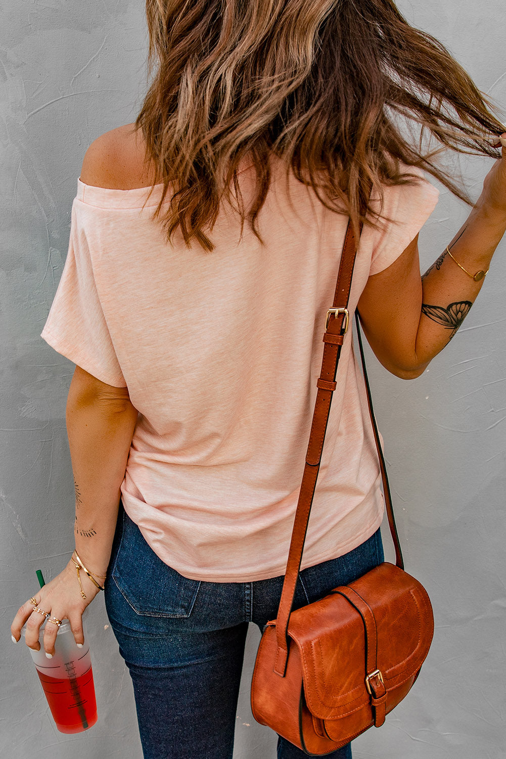 Pink Pocketed Tee with Side Slits