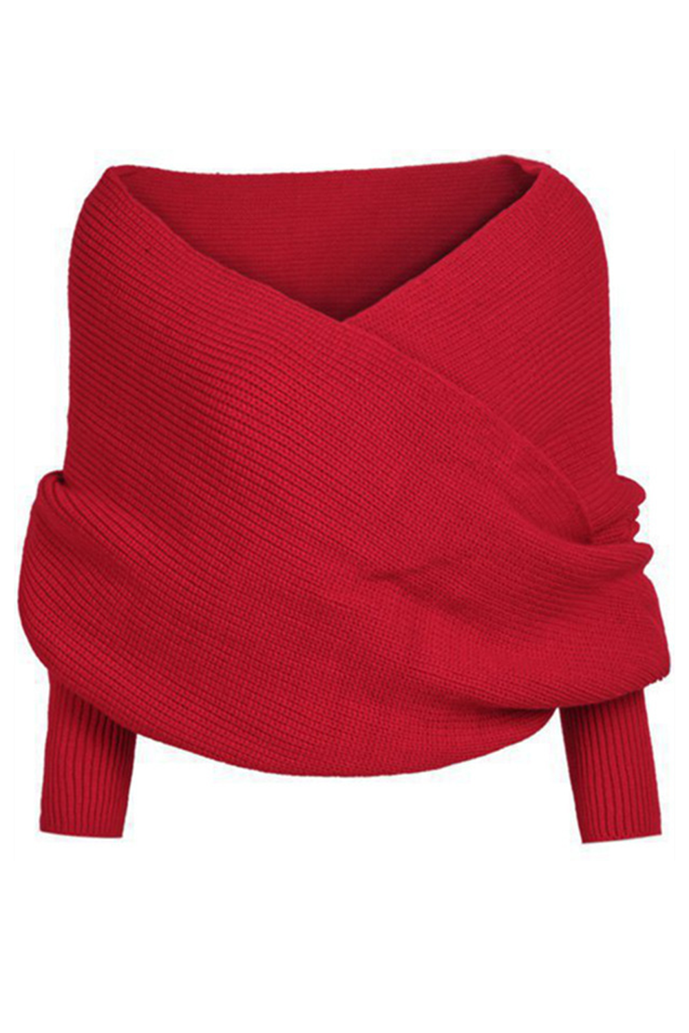 Fiery Red Wrap Up Sleeved Plain Knit Scarf