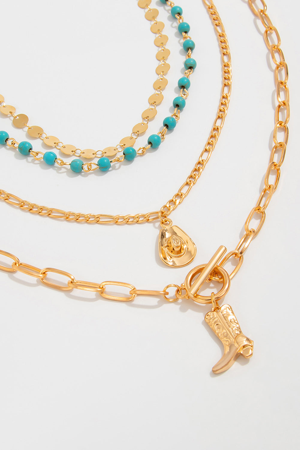 Gold Plated Cowgirl Fashion Turquoise Beading 4pcs Necklace Set
