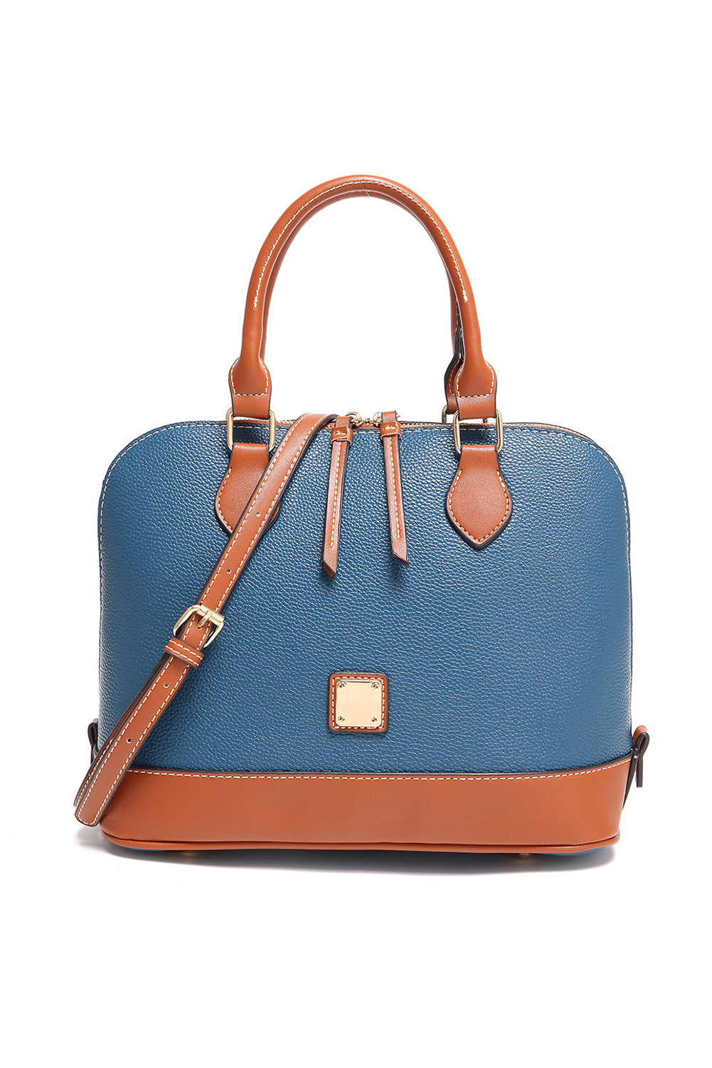 Ashleigh Blue Color Contrast PU Leather Zipper Tote Bag