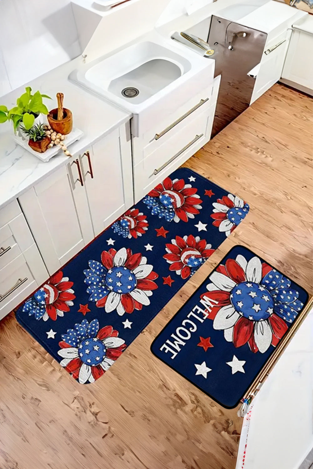 Dark Blue American Flag Sunflower Print Fashion Door Mat
