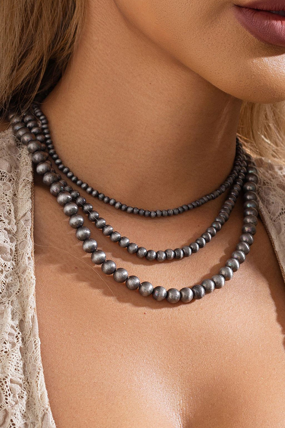 Bristol Black 3pcs Antique Beaded Tribal CCB Necklace Set