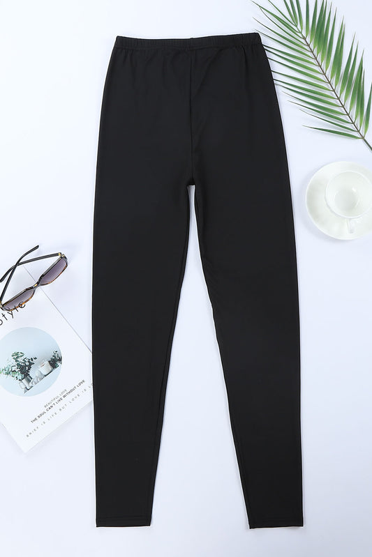 Black Solid Color High Waist Ripped Leggings