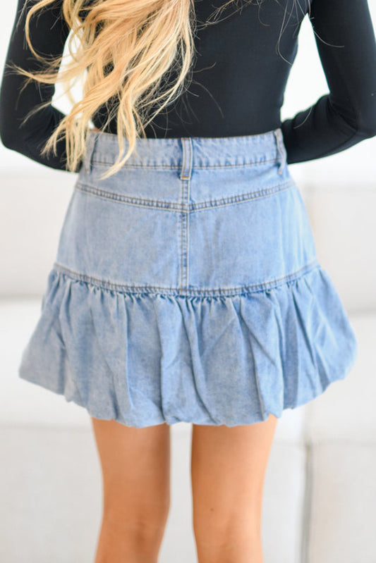 Myosotis Bubble Hem Denim Mini Skirt