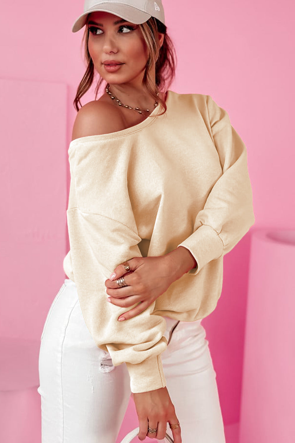 Apricot Bowknot Dewback Round Neck Sweatshirt