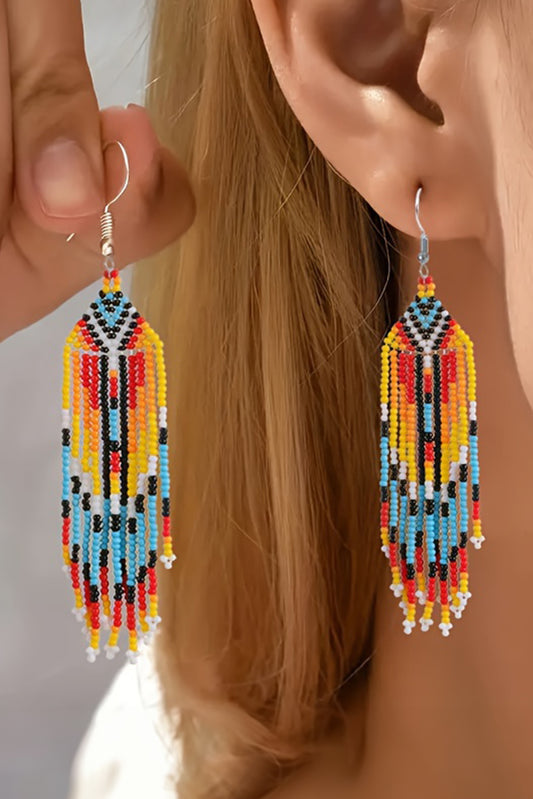 White Western Rice Bead Tassel Hook Earring