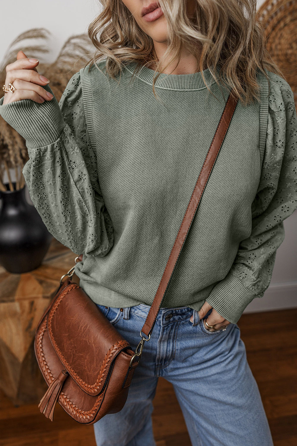 Casual Textured Patchwork Round Neck Sweatshirt