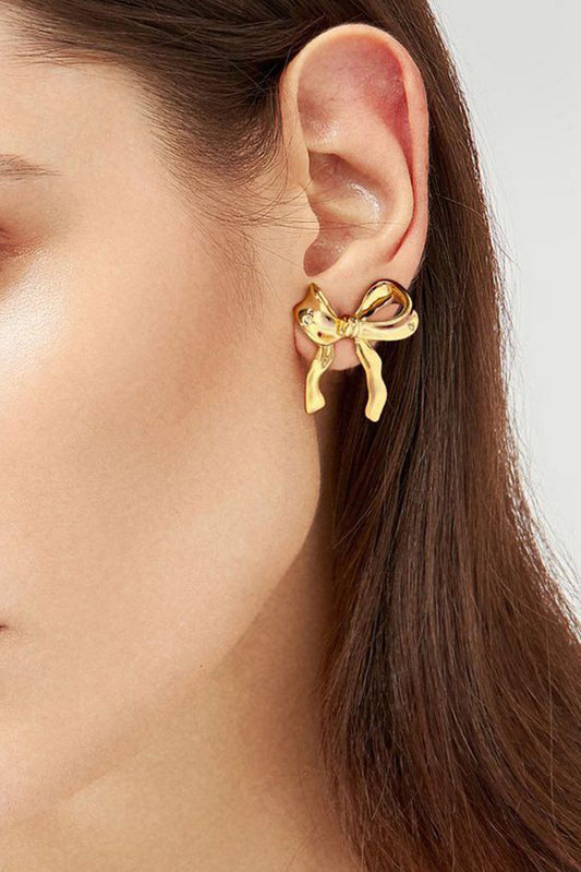 Gold Elegant Bow Design Plated Studded Earrings