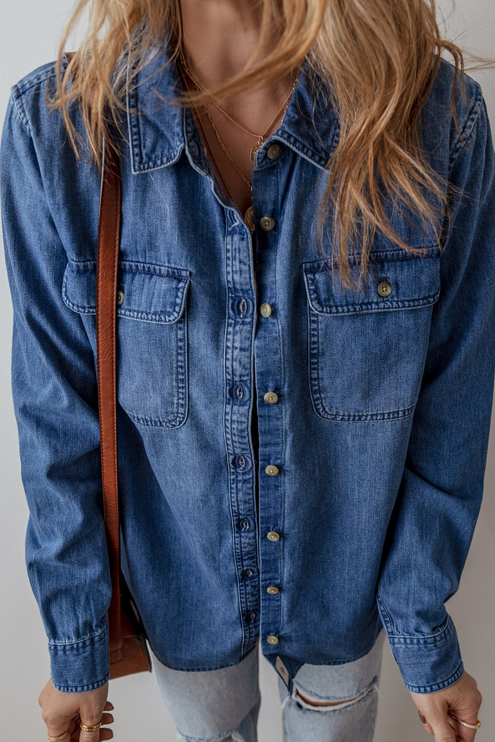 Sky Blue Flap Pocket Button Up Denim Shacket