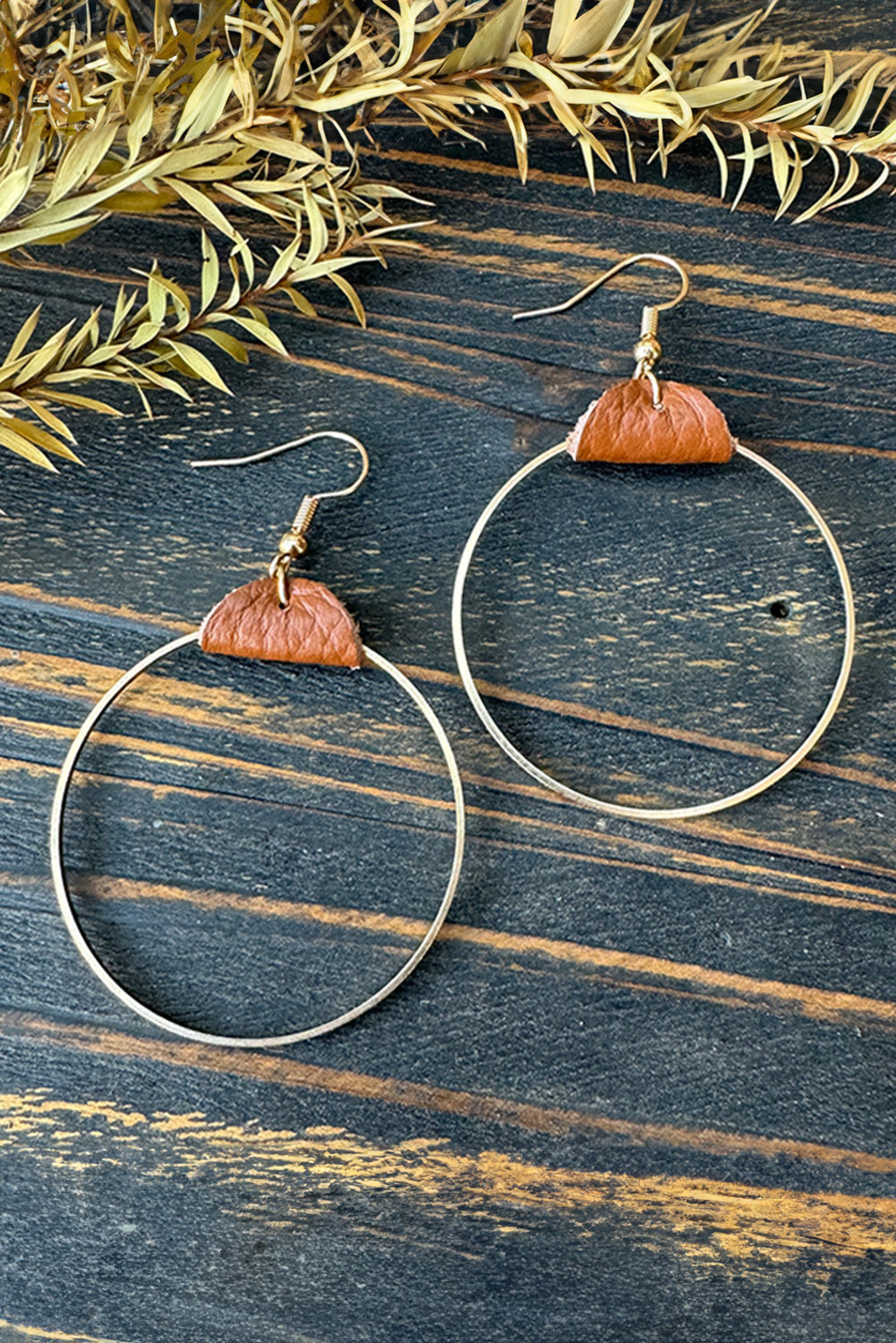 Chestnut PU Leather Hoop Earrings