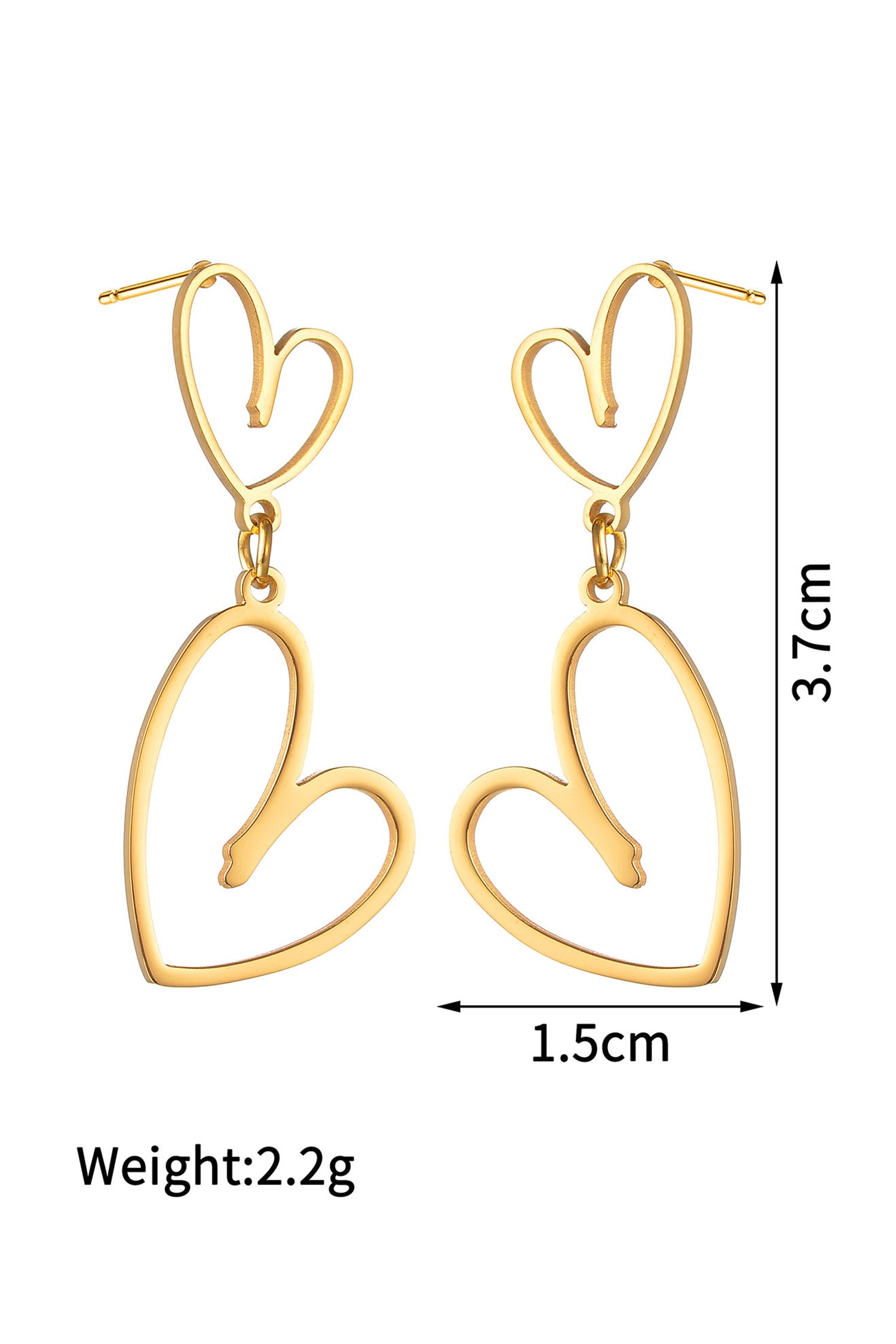 Gold Plated Dual Heart Stud Earrings