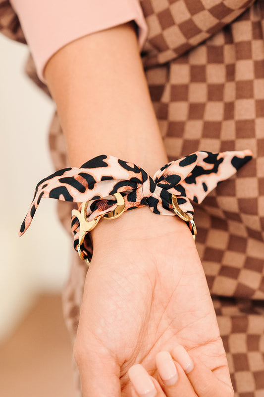 Camel Leopard Ribbon Twine Around Gold Plated Heart Bracelet