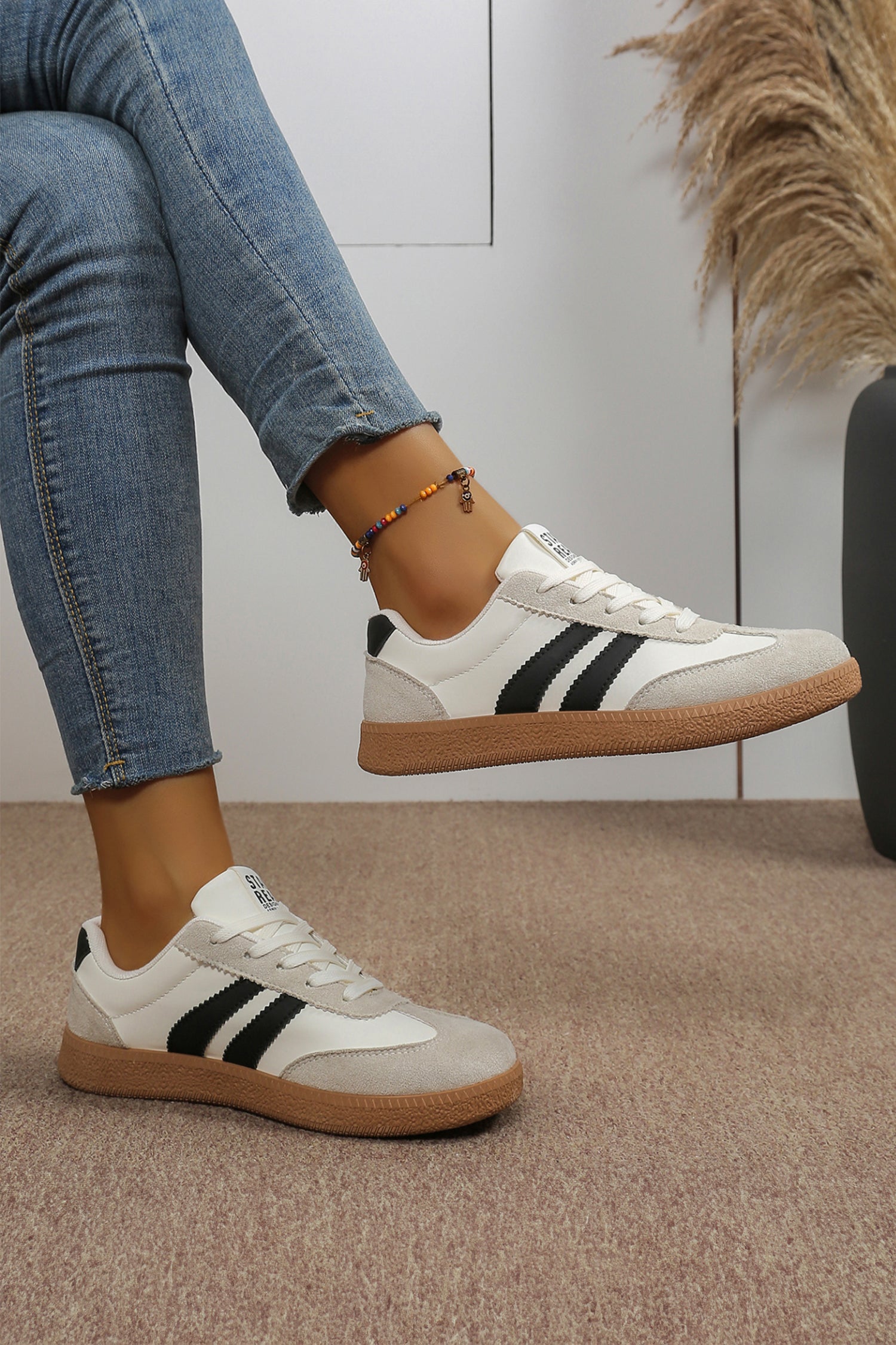 White Varsity Color Block Patchwork PU Leather Lace Up Shoes