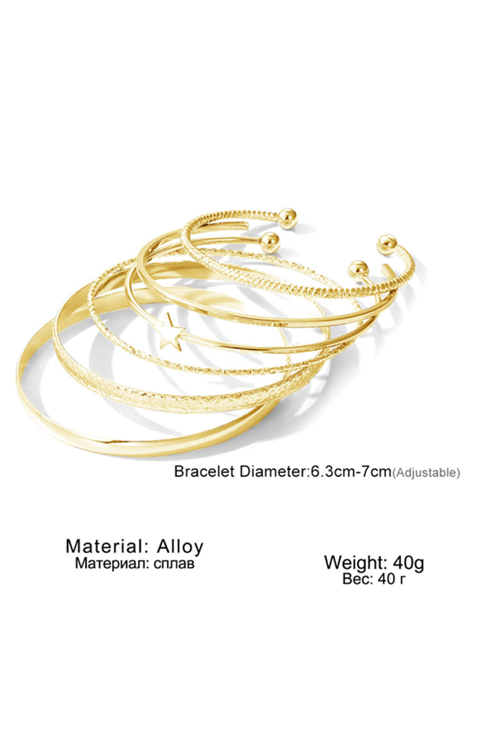 Gold Star Decor Plated Alloy 6pcs Bangle Bracelet