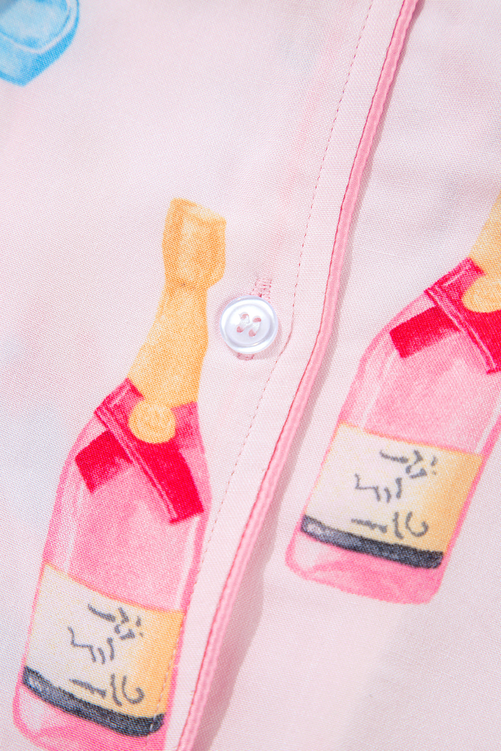 Light Pink Christmas Wine Glass Print Bow Knot Two Piece Pajama Set