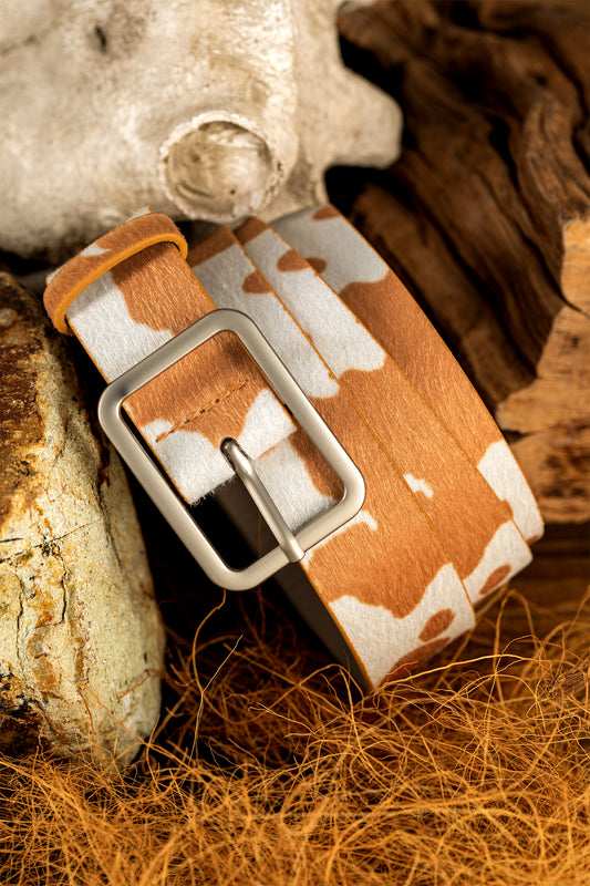 Jurassic Gold Animal Print Calf Hair PU Leather Belt