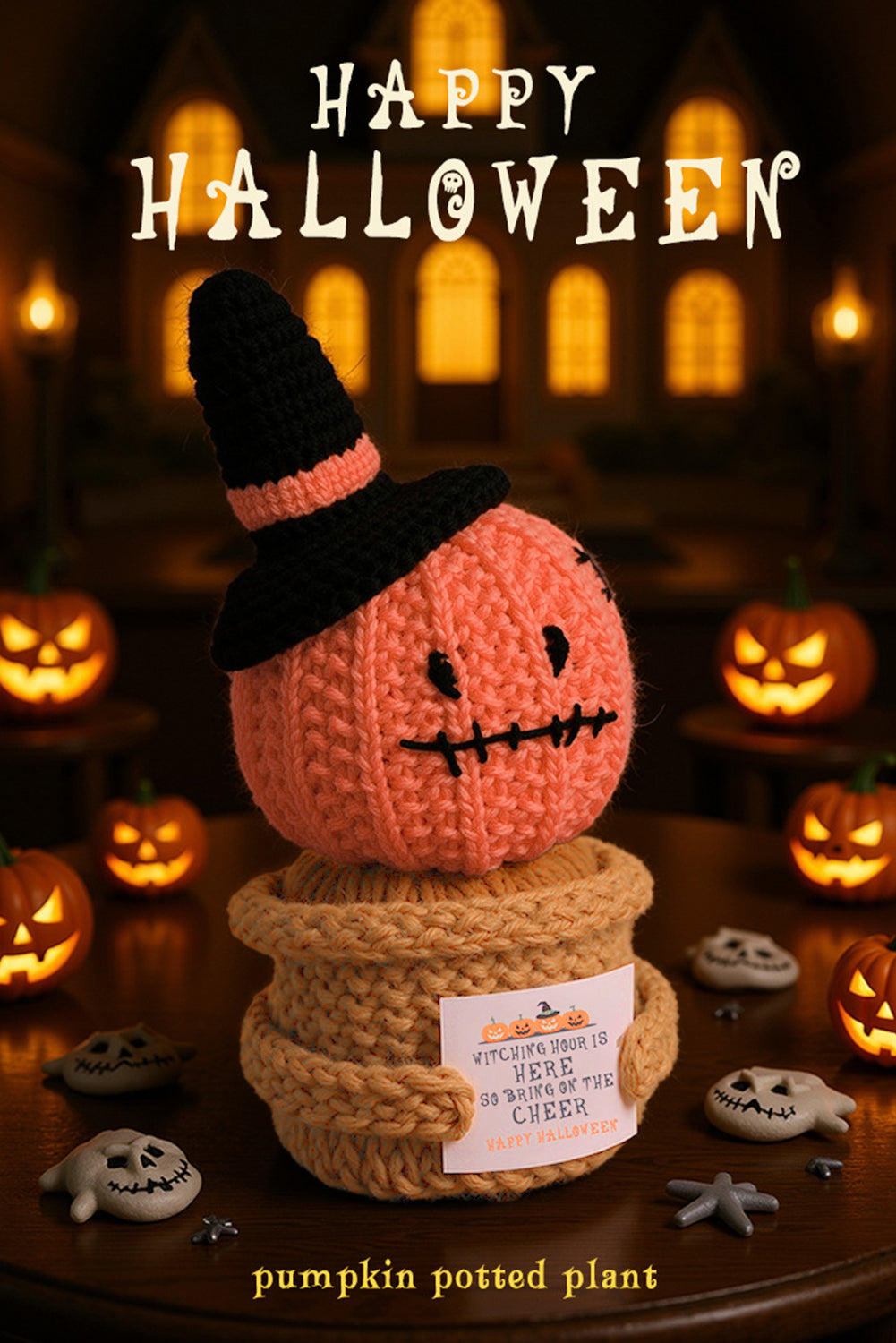 Carrot Handmade Crochet Halloween Pumpkin Potted Doll Decor