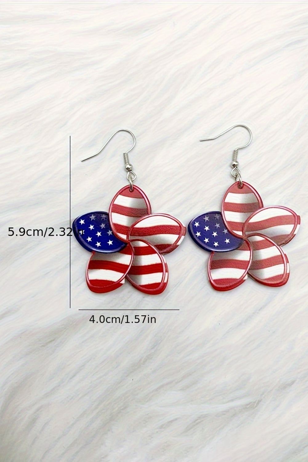 Fiery Red American Flag Printed Flower Shape Hook Earrings