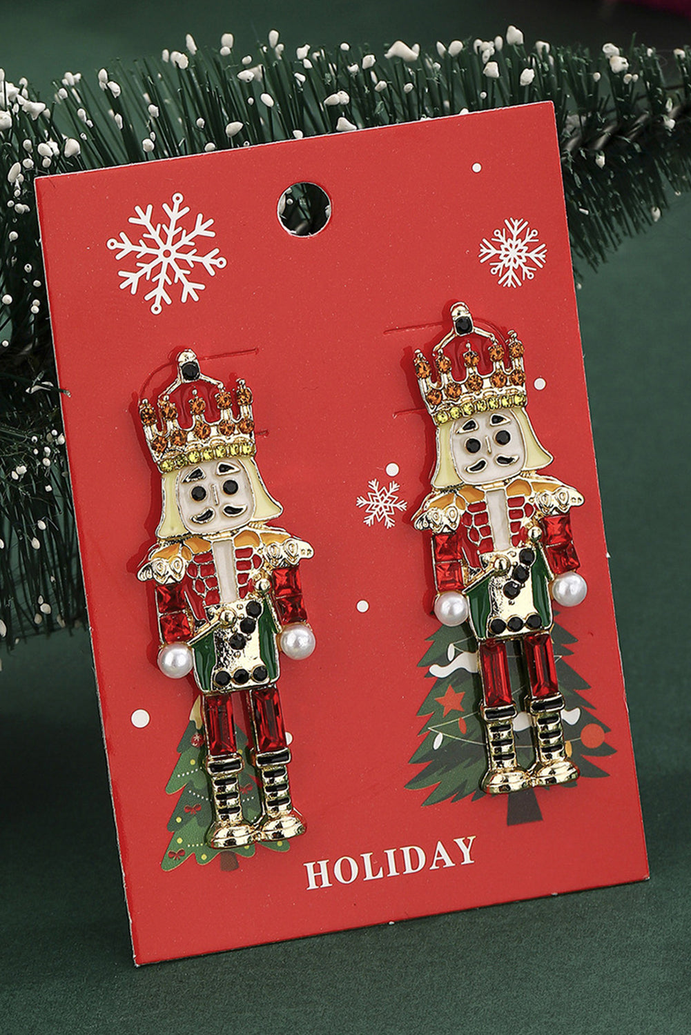 Fiery Red Christmas Nutcracker Doll Alloy Gem Holiday Earrings