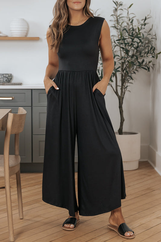 Black Open Back Wide Leg Jumpsuit