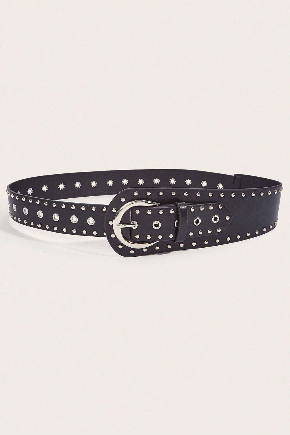 Black Vintage Studded PU Leather Wide Waist Belt