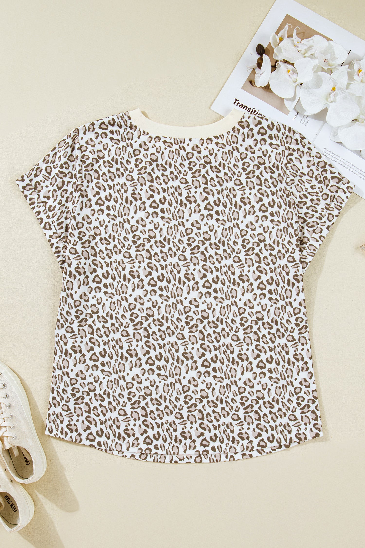 White Plus Size Leopard Print Round Neck T Shirt