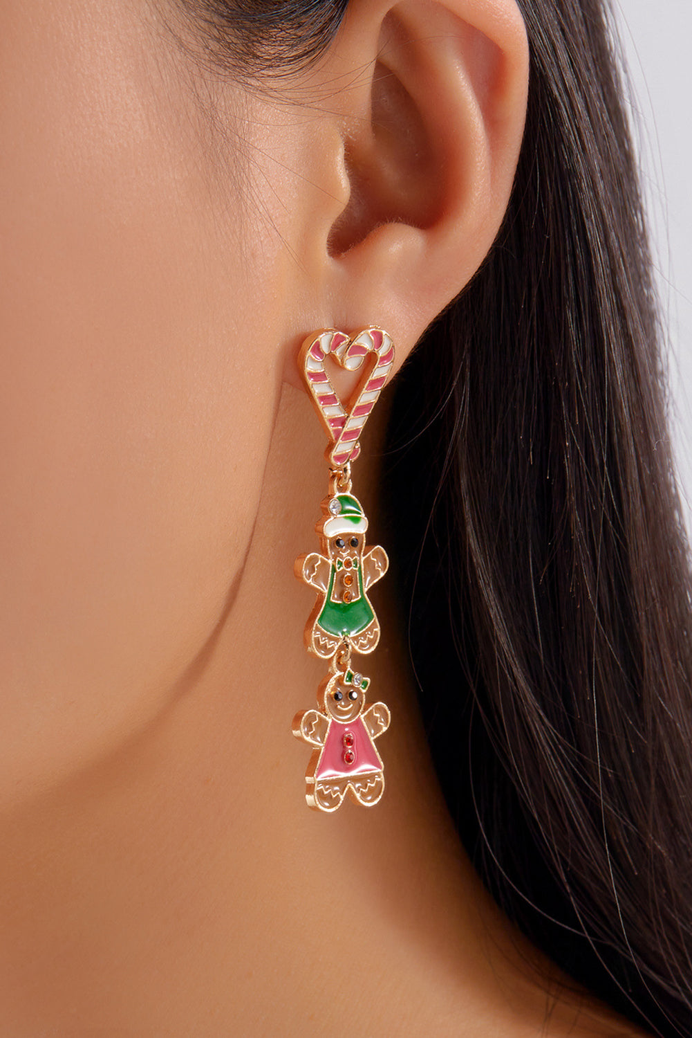 Thai Curry Gingerbread Man Candy Cane Heart Pendant Christmas Earrings
