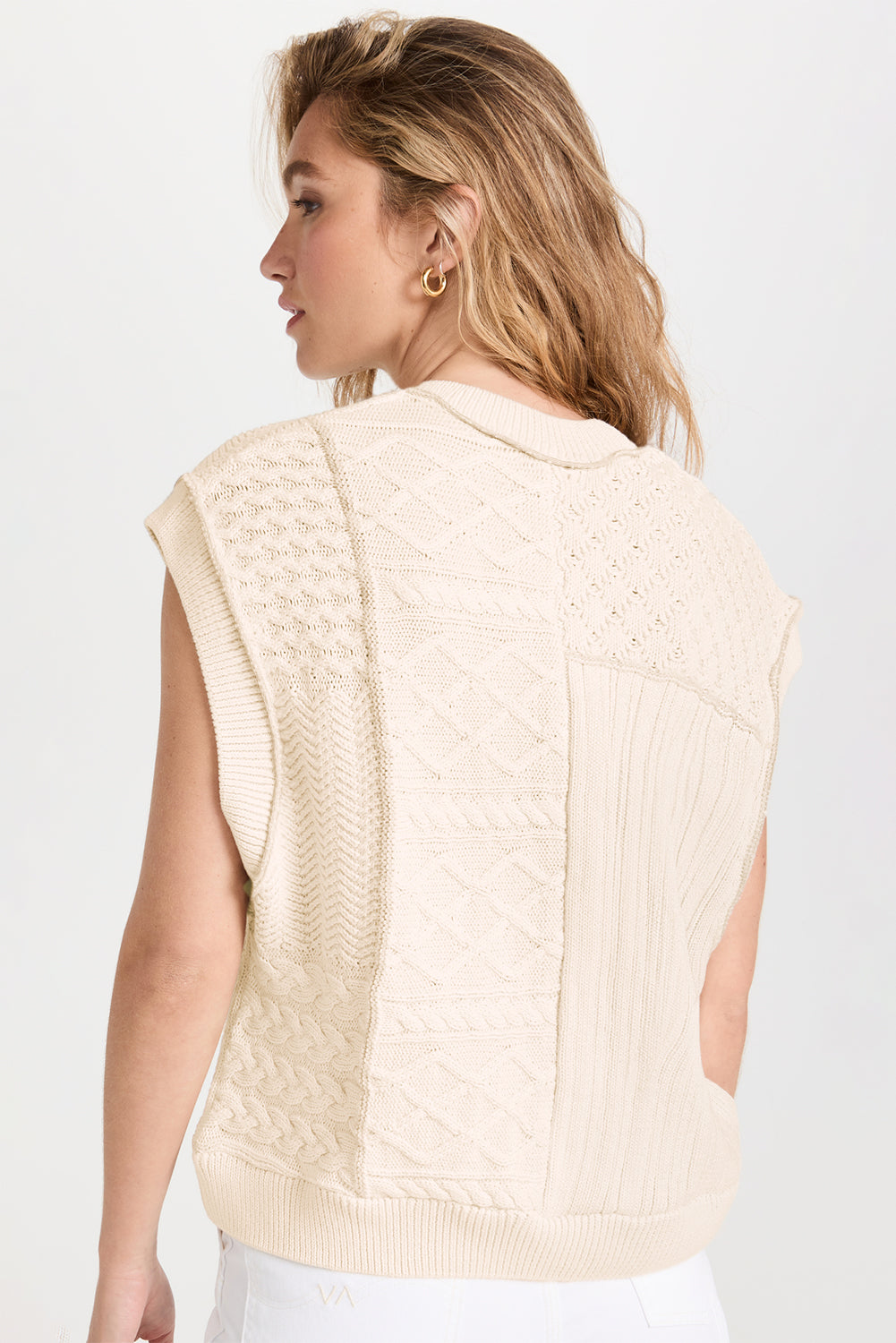 Beige Cable Knit Dolman Armholes Sweater Tank