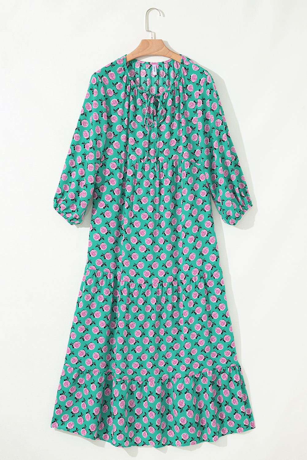 Green Boho Printed Half Sleeve Maxi Dress