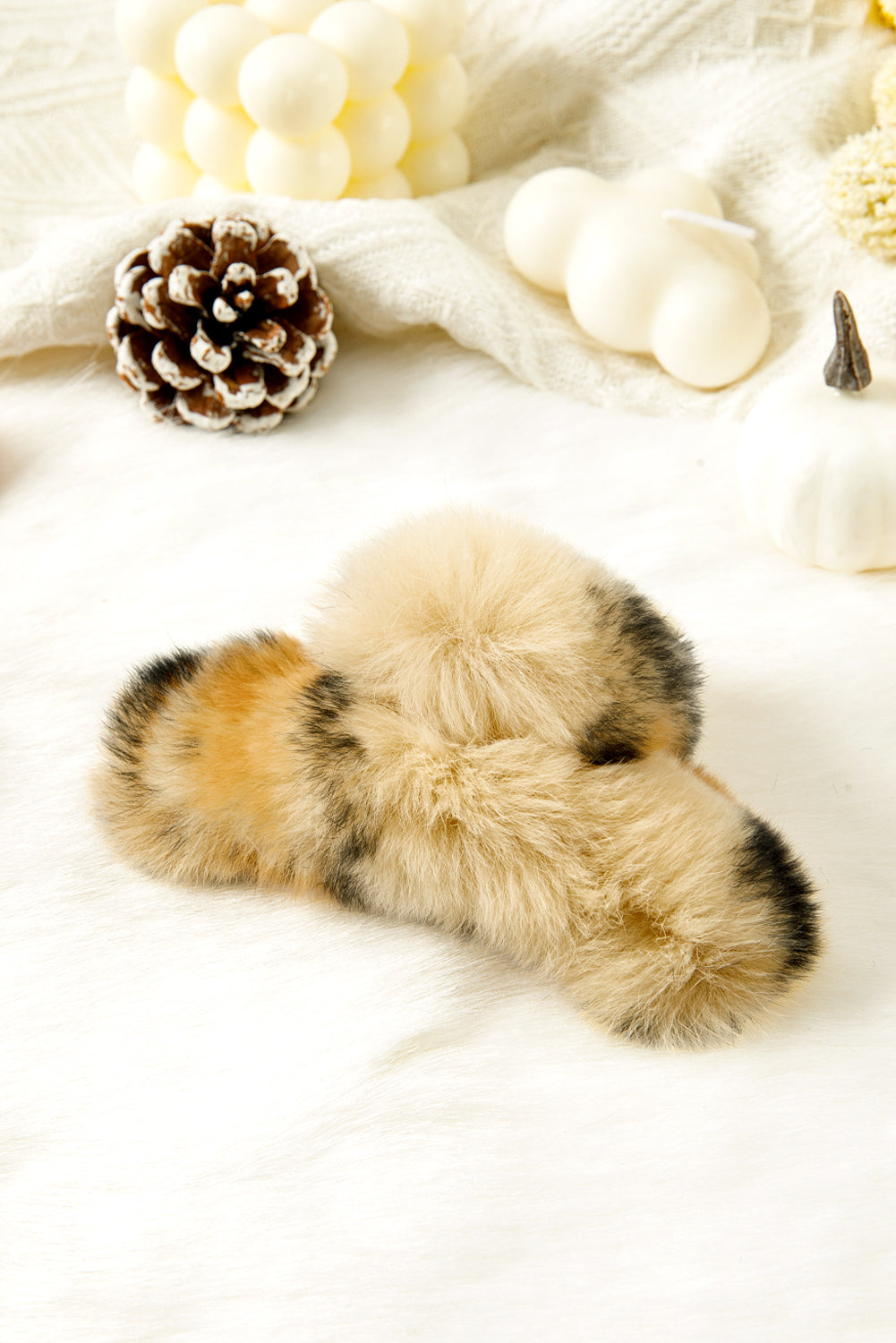 Thai Curry Leopard Fluffy Plush Cony Fur Hair Claw Clip