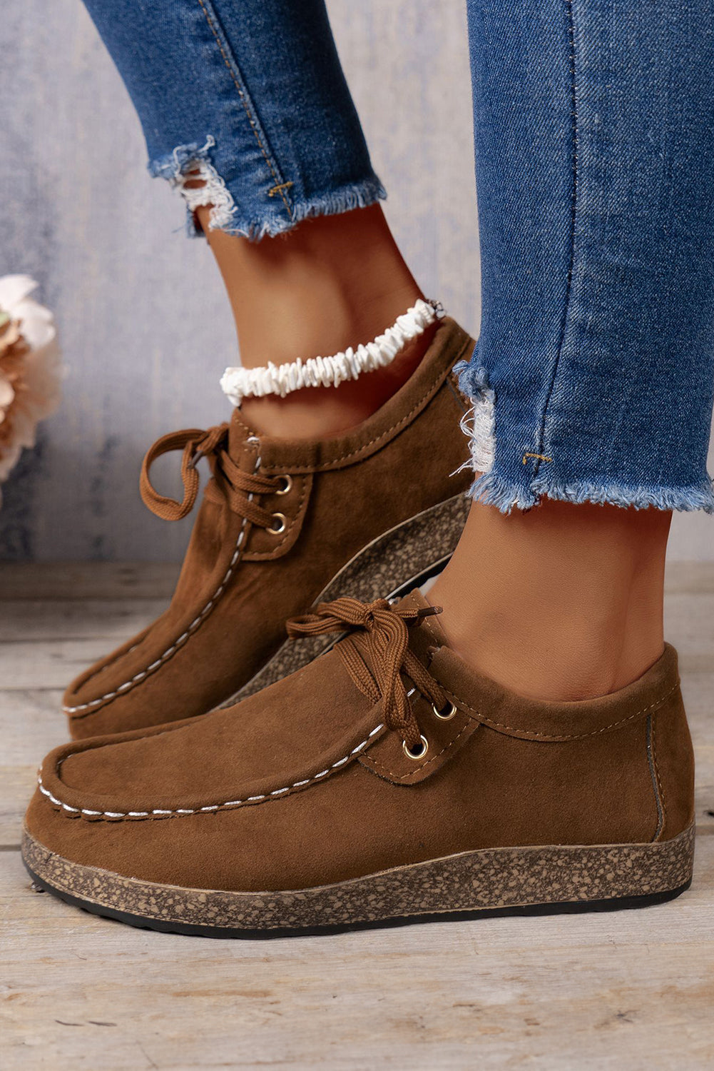 Coffee Thick Sole Lace-up Casual Shoes