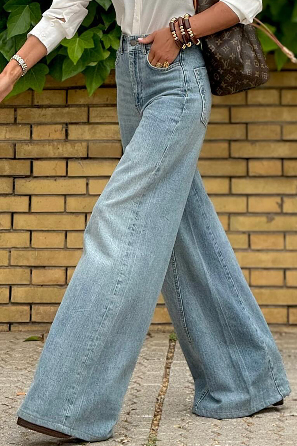 Dusk Blue Acid Wash Extra Wide Leg High Waist Long Jeans