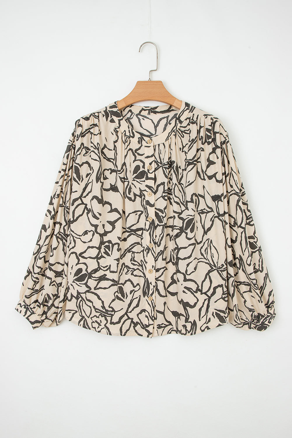 Gray Morn Floral Print Batwing Sleeve Buttoned Loose Fit Shirt