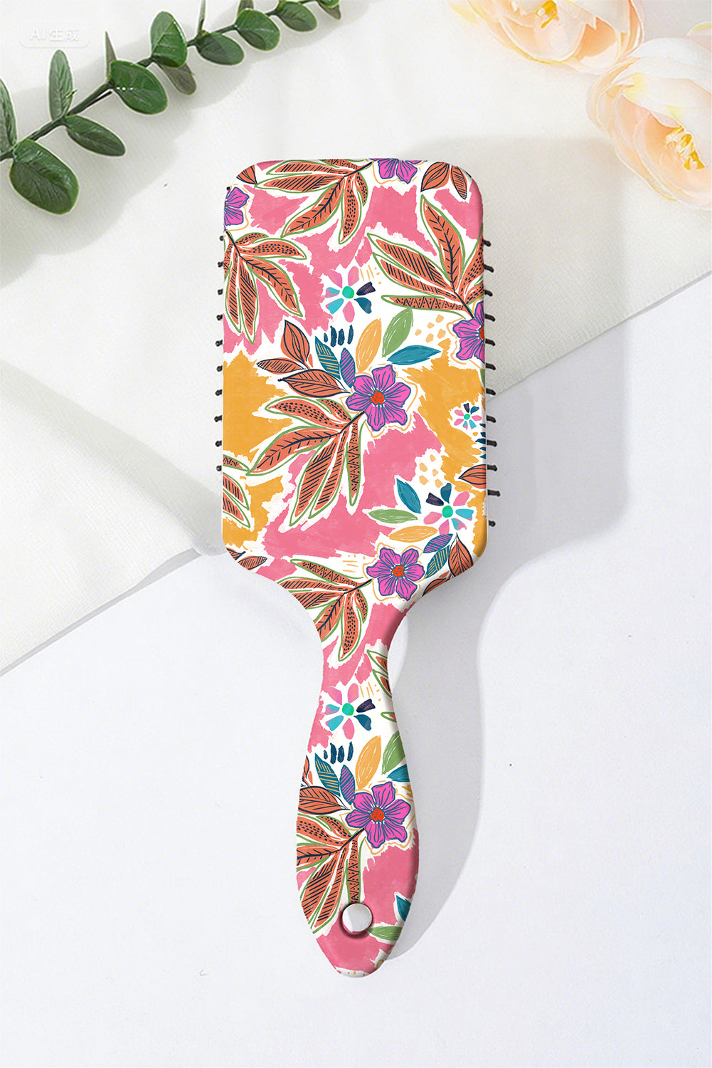 Rose Red Boho Vacation Floral Print Large Cushion Paddle Comb