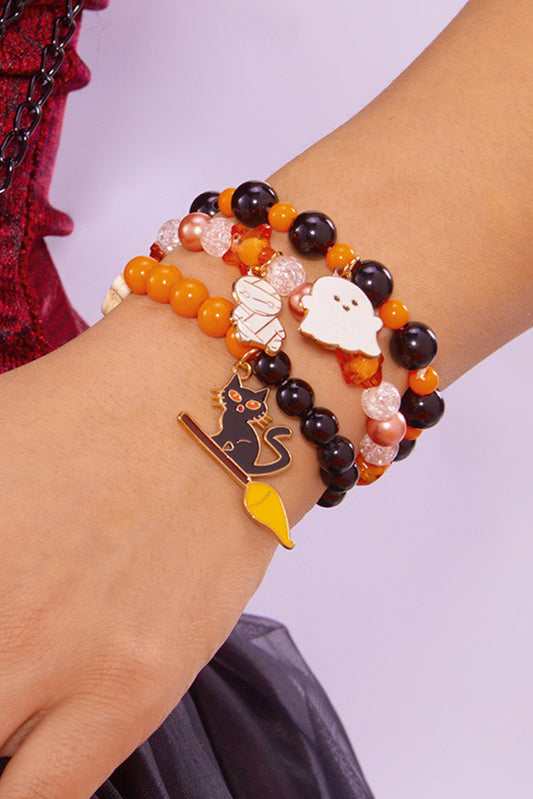 Orange 3pcs Halloween Pendent Elastic Beading Bracelet