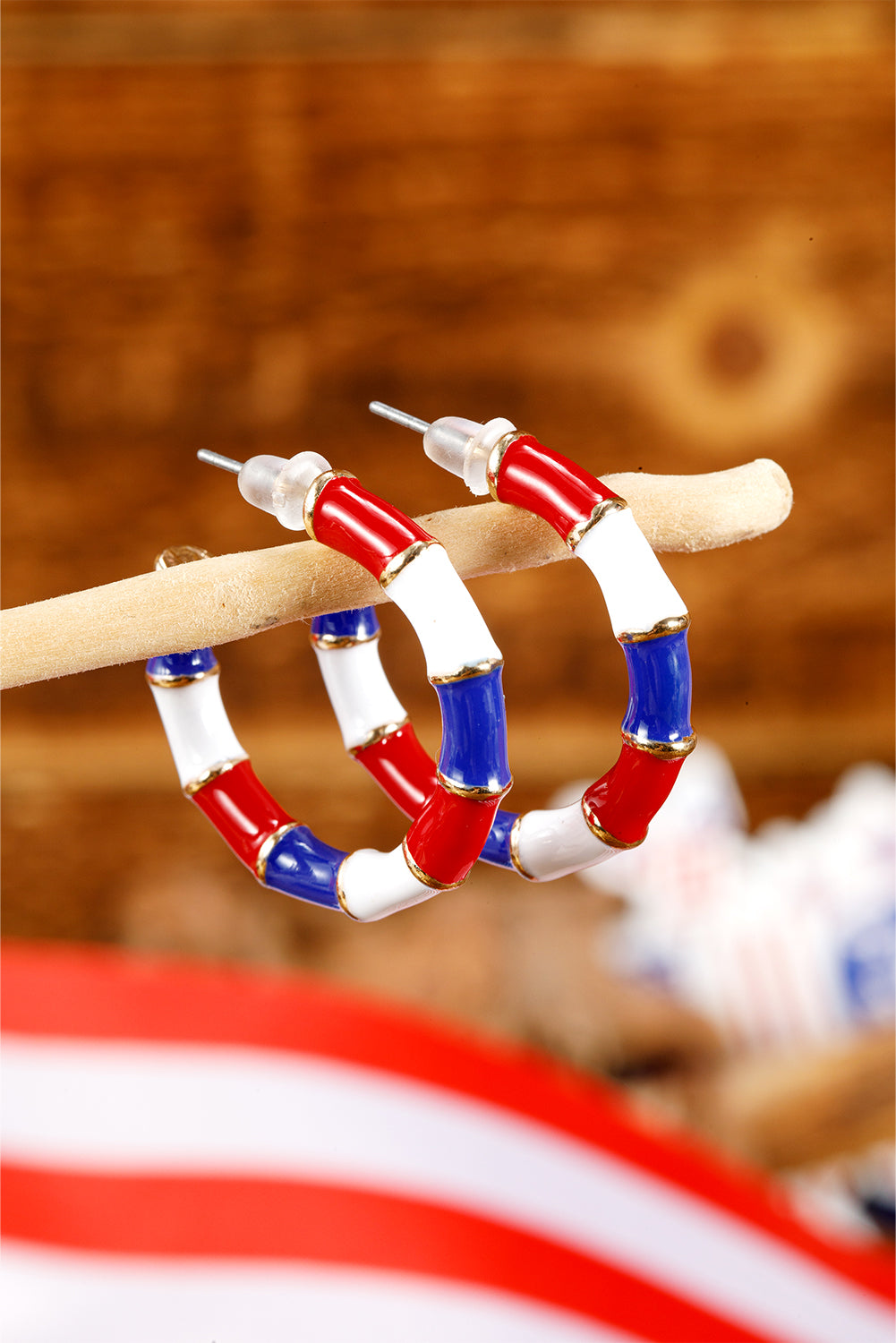 Dark Blue Independence Day Enamel C-shape Stud Earrings