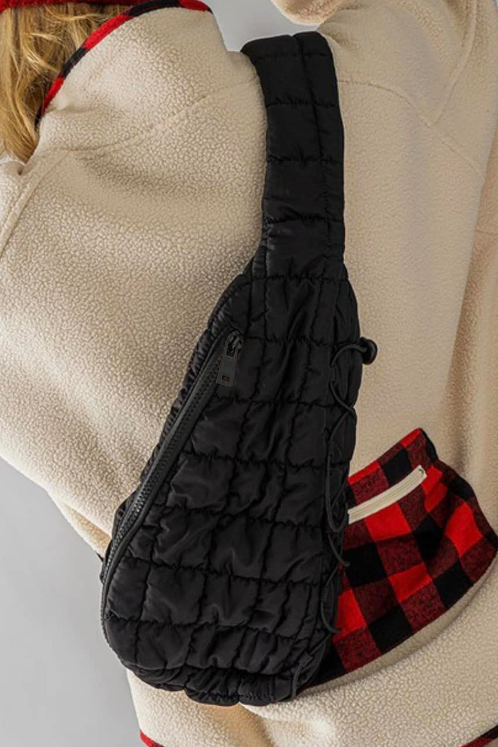 Black Marshmallow Quilted Drawstring Decor Sling Bag