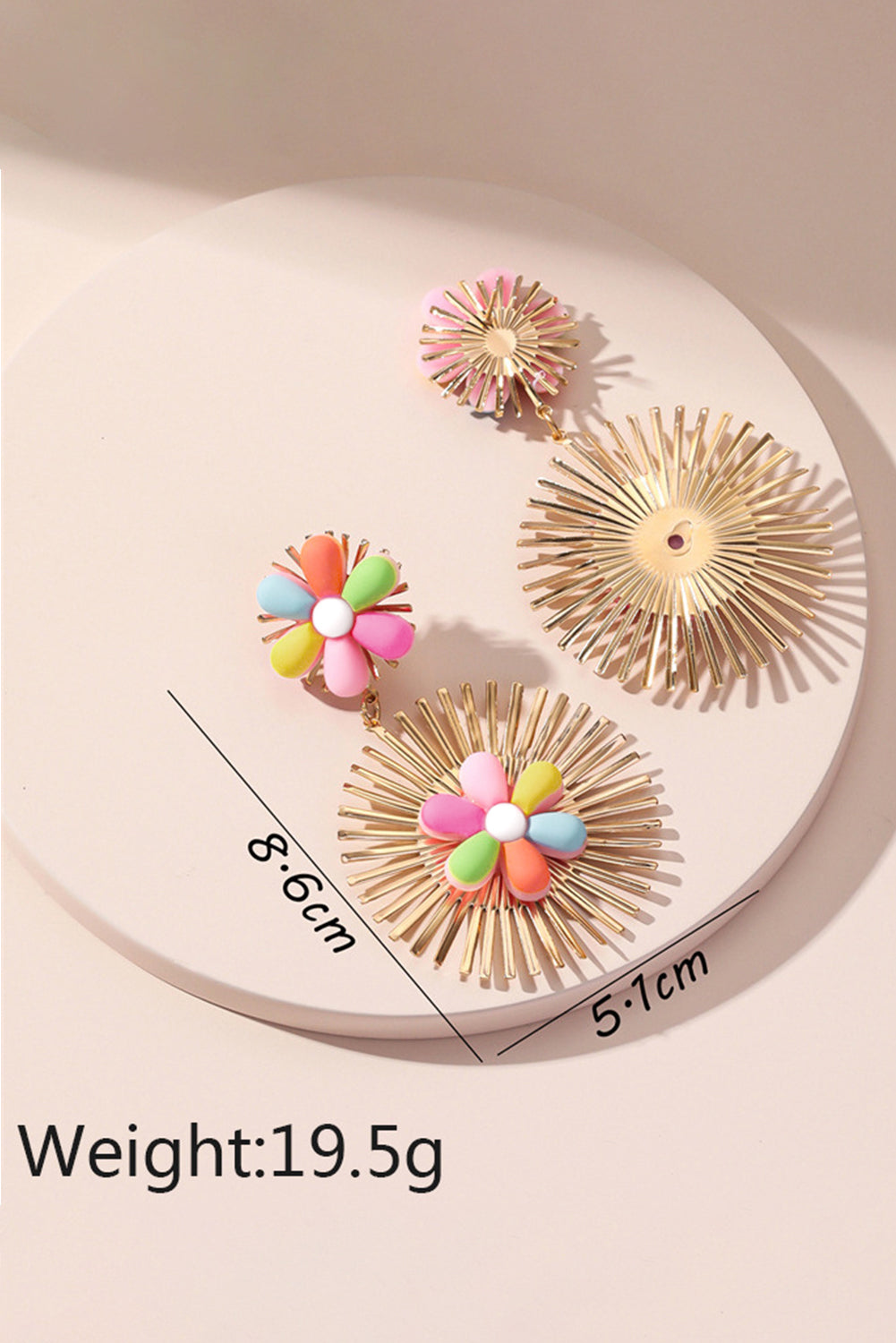 Red Colorful Flower Gold-pleated Dangle Earrings