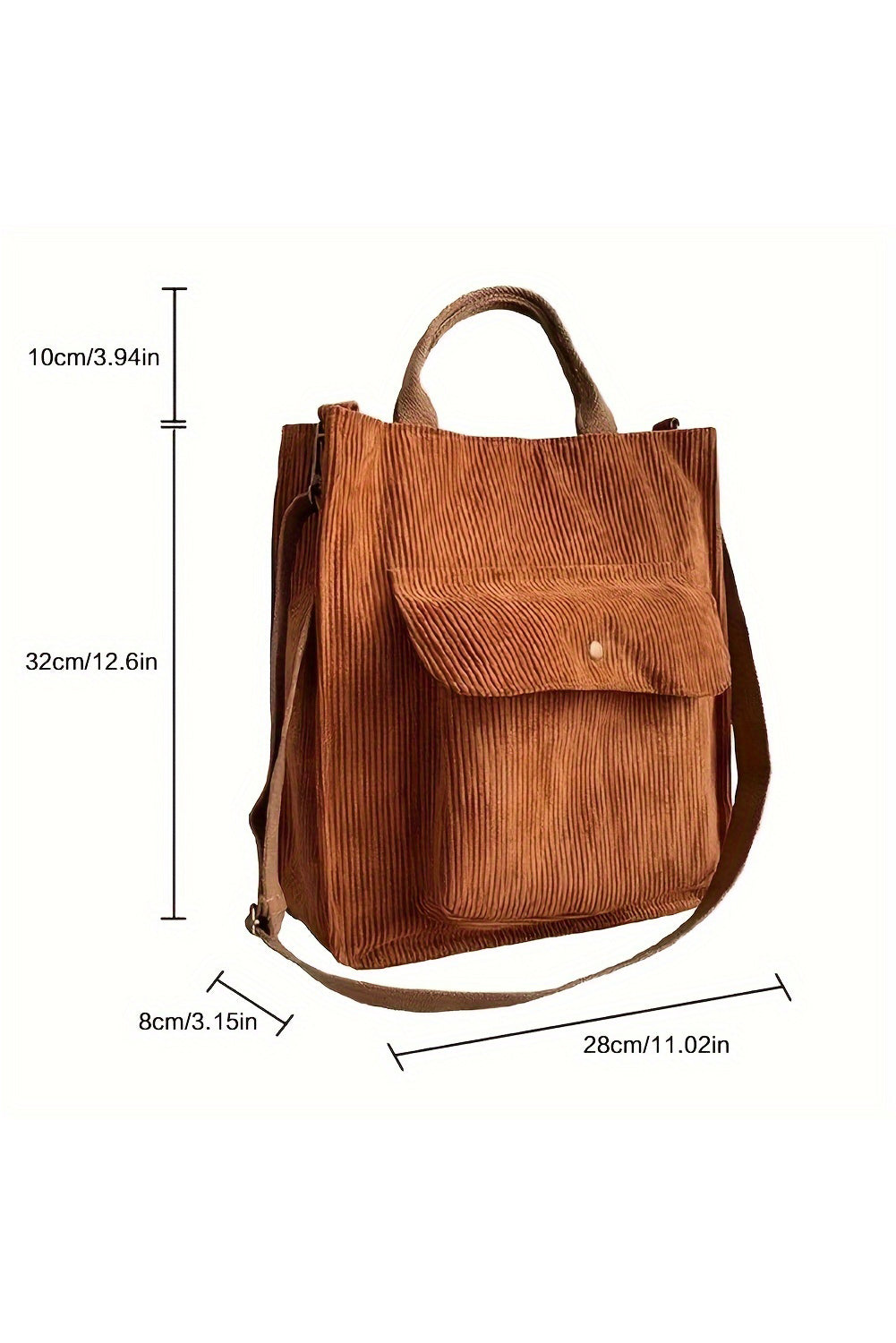 Chestnut Detachable Shoulder Strap Large Corduroy Bag