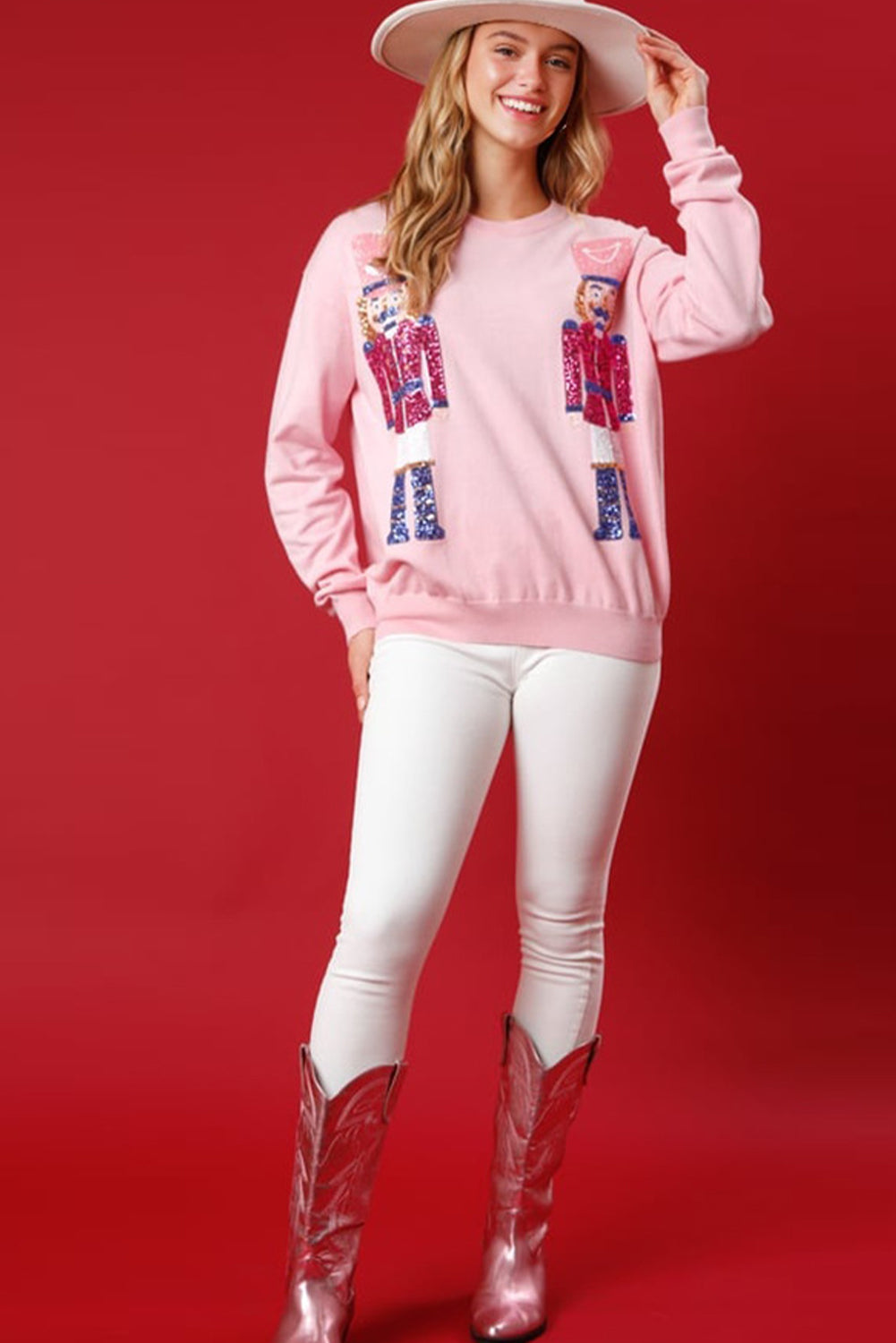 Pink Nutcracker Christmas Crew Neck Sweatshirt