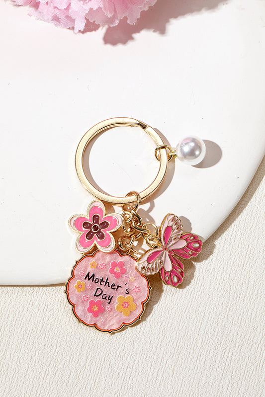 Bonbon Mothers Day Butterfly Flower Pearl Charm Alloy Keychain