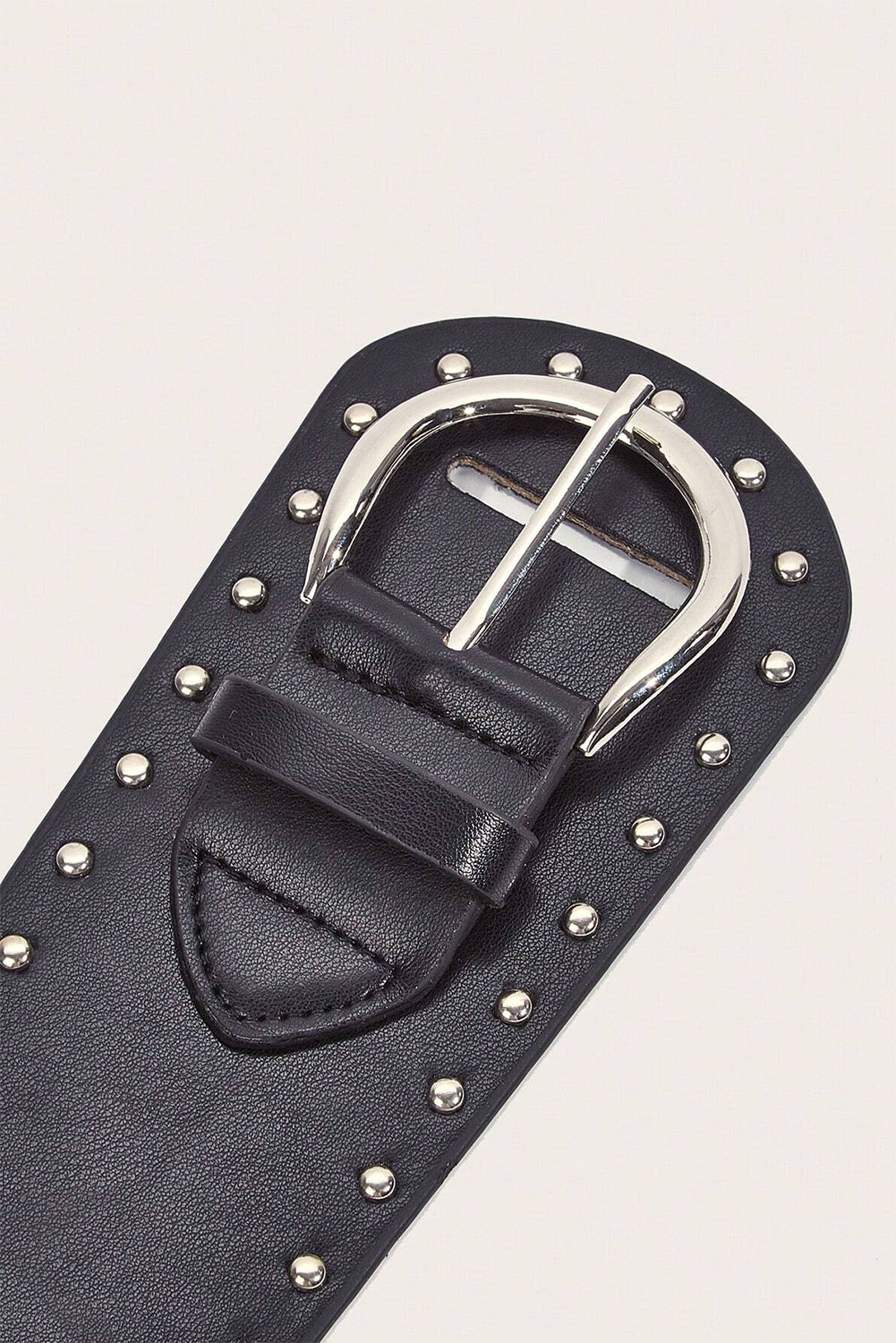 Black Vintage Studded PU Leather Wide Waist Belt