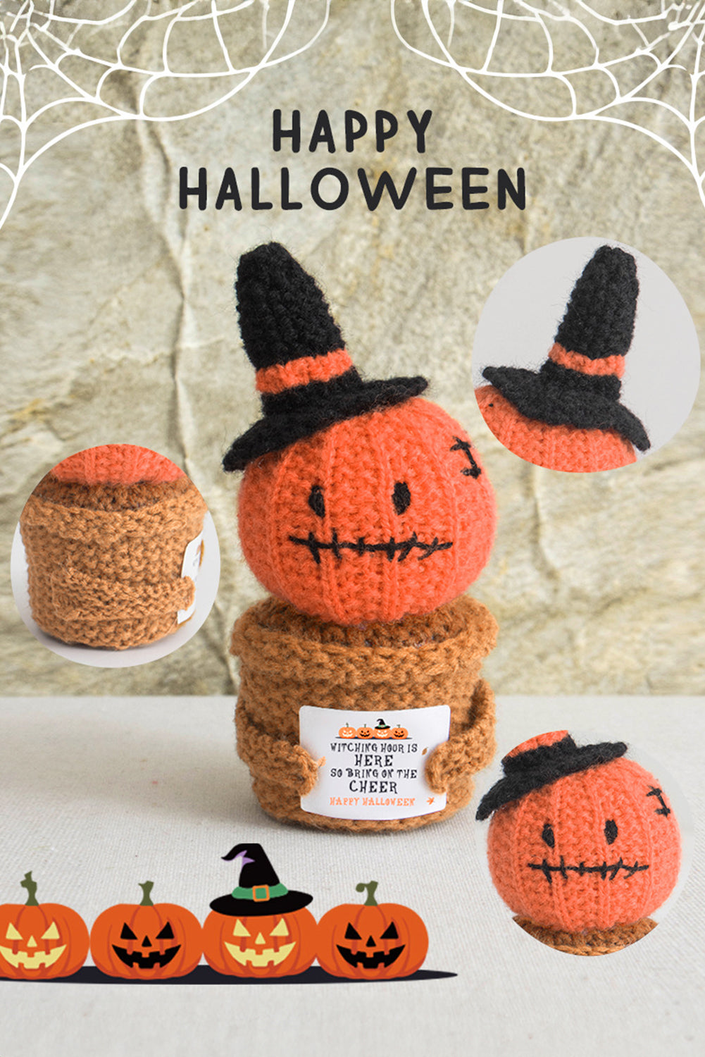 Carrot Handmade Crochet Halloween Pumpkin Potted Doll Decor