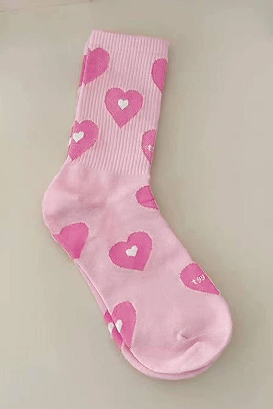 Pink Sweet Heart Pattern Valentines Fashion Socks