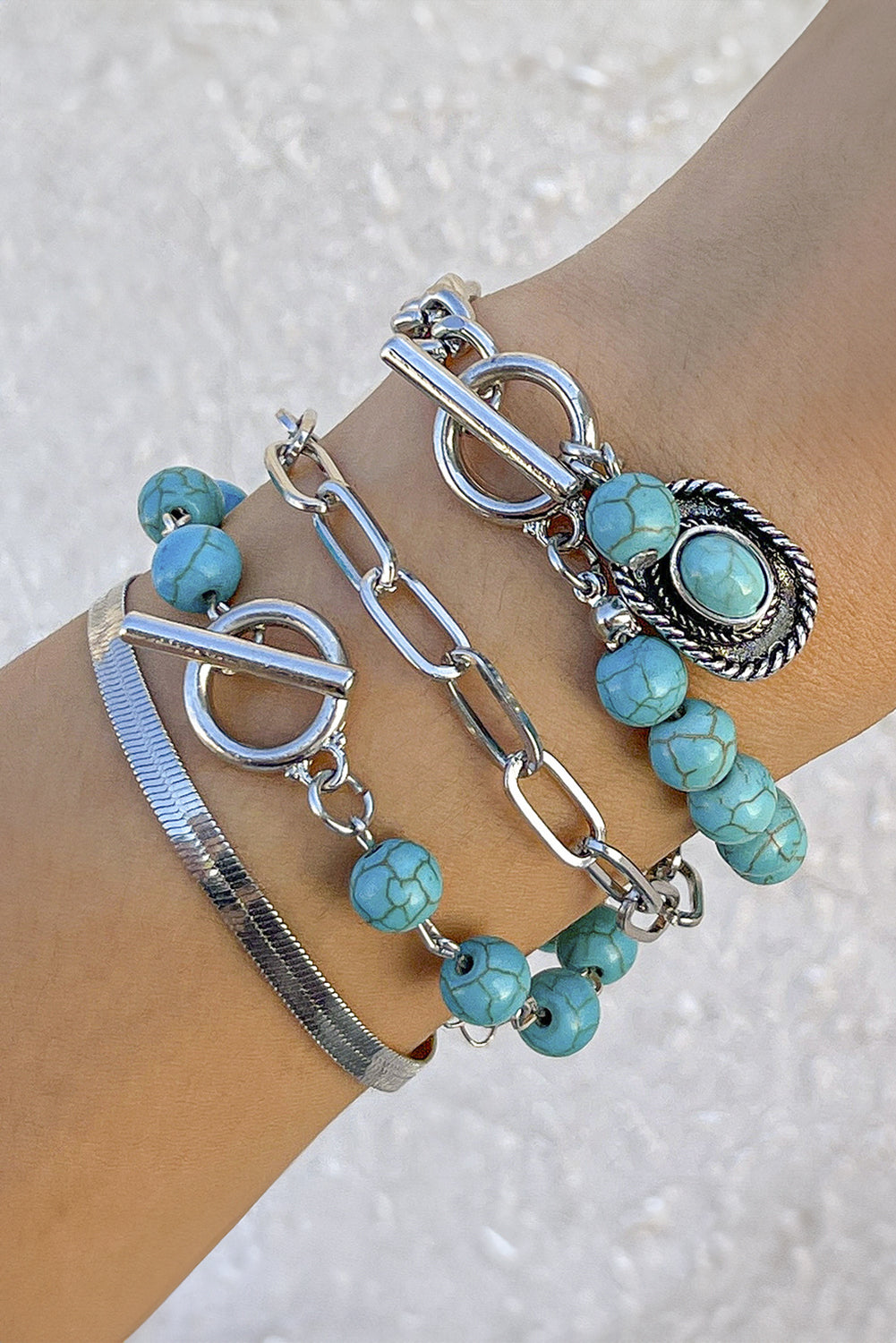 Light Blue Multi Layered Western Turquoise Beaded Bracelet Set